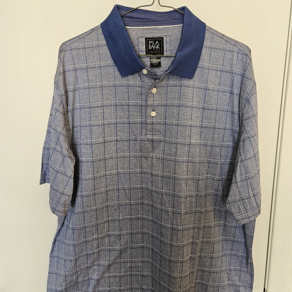 Jos A Banks Traveler 100% Cotton Blue/White Patterned Polo Shirt Size XL